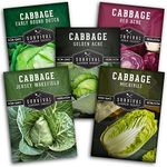 Survival Garden Seeds Cabbage Collection Seed Vault - 5 Non-GMO Heirloom Varieties - Red Acre, Golden Acres, Jersey Wakefield, Early Round Dutch & Michihili (Napa) - Plant & Grow Your Own Vegetables