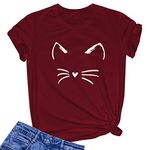 LOOKFACE Women's Cute T Shirt Junior Tops Teen Girls Graphic Tees, Wine Red, Small