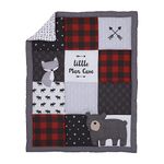 Little Love by NoJo Little Man Cave Grey, Red, Black & Ivory, Bear, Fox, Moose, Buffalo Check & Arrows Rustic 3Piece Nursery Mini Crib Set