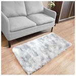 ConCus-T Fluffy Grey Bath Mat Area Rug for Girls Boys Bedroom Shag Faux Fur Play Rug Fluffy Rug Cute Furry Mat for Tub Living Room, Light Grey, 60 X 120cm