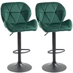 HOMCOM Adjustable Bar Stools Set of 2, Tufted Swivel Barstool with Back, Wide Seat and Footrest, Velvet Upholstered Bar Chairs for Kitchen, Dining Room, Green