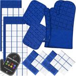 Oven Mitts Pot Holders Sets/Kitchen Towels and Dishcloths, Oven Gloves Kitchen Dish Towels 500 Degree Heat Resistant Potholders with Non-Slip Silicone Surface for Cooking, Grilling, Baking-Royal Blue