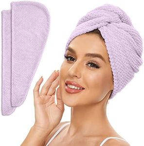 SimpleField 2 Pack Microfiber Hair Towel Wrap for Women, Anti Frizz Quick Drying Hair Turban for All Hair Style, Absorbent and Lightweight (Light Purple)