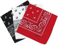 Boolavard 1s, 6s, 9s or 12 Pack Cowboy Bandanas Bandana with Original Paisley Pattern, 3 Pack Red White Black, 55cm x 55cm