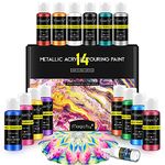 Magicfly Metallic Pouring Acrylic Paint 14 Colours/60ml with Silicone Oil, Pre-Mixed High Flow Liquid Paint Metallic Acrylic Pouring Paints for Canvas, Wood, Stone, Artwork, DIY Projects