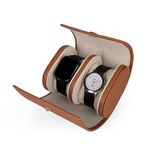 Rich India 2 Slot Travel Watch Organizer Box | Classic Round Leather Wristwatch Case for Men & Women - Tan