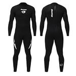 Owntop Men's Full Length 3/2mm Wetsuit, Ultra-Stretch Long Sleeve Winter Wetsuit, Back Zip Adult Neoprene Surfing Diving Wet Suit, Men Black M