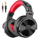 OneOdio Pro-10 Over Ear Headphone, Wired Bass Headsets with 50mm Driver, Foldable Lightweight Headphones with Shareport and Mic for Recording Monitoring Podcast Guitar PC TV (red)