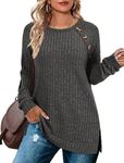 Bofell Tunic Sweaters for Women Long Sleeve Tops Casual Warm Winter Clothes 2024 Deep Gray XL