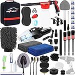 AUTODECO 40Pcs Car Wash Cleaning Kit with Foam Gun Sprayer Black Canvas Bag High Power Handheld Vacuum Wash Mitt Sponge Towels Brush Window Scraper Duster Complete Interior Exterior Car Detailing Set