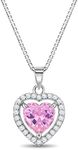 925 Sterling Silver Girl's 16" Pretty Pink Heart & Clear Cubic Zirconia Pendant Necklace - Lovely Small Charm Necklaces for Little Girls & Preteens - Tiny Heart CZ Pendant Necklace for Young Girls