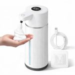 RATAVA® 450ML Automatic Touchless Foam Dispenser, Rechargeable Sensor Foaming Dispenser with Digital Display, 4-Speed Adjustable Foam Control, Electric Auto Dispenser for Bathroom & Kitchen (White)