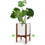 Fox & Fern Adjustable Plant Stand for Indoor Planters from 11'' to 15'' - Single Mid Century Modern Plant Stand with Adjustable Width (POTS NOT INCLUDED); Bamboo Planter Stand & Floor Plant Stand