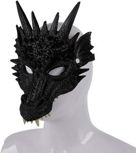 Dragon Mask Halloween Party - Golden Leopard Party Masks, Costume Cosplay for Adults Men, Scary Animal Half Face Masks (Black)