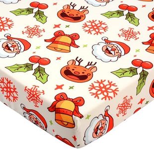 JISEN Christmas Crib Sheet Santa Claus Fitted Crib Sheet for Boys Girls Crib Mattress Cover Baby Sheet for Standard Crib and Toddler Mattress Soft Breathable Baby Bed Sheet for Neutral 52x28 Inch Deer