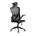 JAJALUYA Office Chair Mesh Computer Chair with Adjustable Headrest and Lumbar Support Desk Chair Ergonomic Office Chair with Flip-up Armrest for Home Office Study (Black)