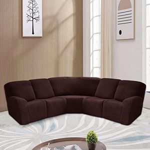 LiveGo 5 Seater Recliner Cover,7 Pieces Recliner Sofa Covers Stretch Reclining Sectional Couch Covers for 5 Cushion Sofa Slipcovers Reclining L Shape Sofa Anti Slip Furniture Protector (Brown)