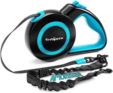 FIRSTPAW Laisse pour Chien Enrouleur 5m, Laisse rétractable pour Chiens Moyens à Gros (jusqu'à 20KG), Bandes réfléchissantes, Bouton arrêt - Nouvelle Version