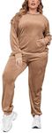 IN'VOLAND Plus Size Sweatsuits Set for Women 2 Piece Tracksuits Velour Outfits Pullover Hoodie and Sweatpants with Pockets, Mocha, 5X