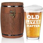 LIGHTEN LIFE Old Lives Matter Beer Glass 16 oz,Unique Beer Glass in Barrel Box,Cool Birthday or Retirement Gfit for Husband,Dad,Grandpa,Senior Citizen,Over The Hill Gag Gifts for Old Men