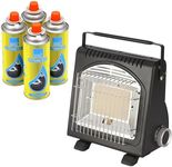 Portable Butane Heater 1.7kW - Compact Outdoor Gas With Piezoelectric Ignition - Infrared Ceramic Burner, Lightweight Camping Emergency Outdoor Heating (Heater + 4 Canisters)