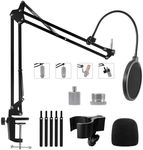 Boom Arm Mic Stand for Blue Yeti, HyperX Quadcast, Nano, Snowball, Elgato Wave, Fifine K688 and Other Mic, Adjustable Microphone Arm Stand with 3/8" to 5/8" 1/4" Screw, Pop Filter Mic Clip Cable Ties