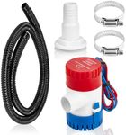 Non-automatic 0.98 Inch Bilge Pump kit for Boats,12V 1100GPH Bilge Pumps with 6 ft/1.8 meters Bilge Pump Hose,2pcs Stainless Steel Clamps and Thru Hull Fitting, Boat Bilge Pump for Speedboats,Yachts