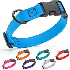 Dogline Biothane Waterproof Dog Collar with Quick Release Buckle Strong Coated Nylon Webbing with Odor- Proof for Easy Care Easy to Clean Fits Small Medium or Large Dogs, Dogline Blue 1" W 15-23" L