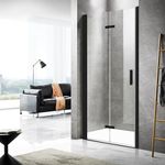 Bathroom Frameless Bifold Shower Glass Doors, 36”-37.6”W x 72"H Pivot Shower Doors, 1/4” Thick Clear Tempered Glass Shower Panels, Matte Black Finish with Handle