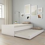 Studio Kook Tribe Trundle Engineered Wood Single Size Trundle Bed with 1 Extra Pullout Bed for Bedroom Living Room Hostel Home (Matte Finish) (Moonshine White)