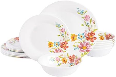 Gibson Home Ultra Break and Crack Resistant Dinnerware Set, Square: Service for 6 (18pcs), Red Floral