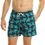 RIPT Men's Performance Essentials Quick Dry UV 50 Sun Protection Swim Shorts Trunks, Navy/Turquoise, L