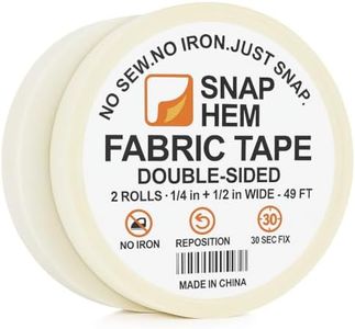 SNAPHEM Fabric Tape No Sew No Iron Double-Sided 2 Rolls 1/4 Inch and 1/2 Inch 49 Feet Each Quick Temporary Fix for Hemming Clothes, Curtains, DIY Crafts