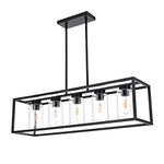 A1A9 Farmhouse Chandelier for Kitchen Island, Matte Black 5-Light Dining Room Lighting Fixtures, Modern Rectangular Pendant Lighting Chandelier with Clear Glass Shade (Black, 5-Lights)