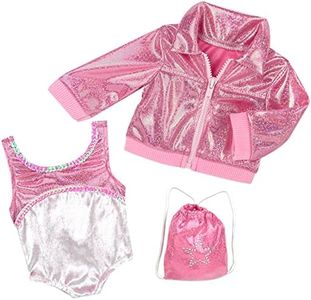 Sophia's 18" Doll 3 pc. Glittery Pink Gymnastics Set with Sleeveless Leotard, Drawstring Backpack, and Zipped Bomber Jacket