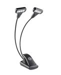 K&M König & Meyer 12273.000.55 Music Stand Light | Double T-Model 4 LED FlexLight | Adjustable Clip to Stand/Table/Trays/Books | Portable | 2 Lamps | Batteries Incl. | German Made | Black