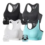 Fittin Sports Yoga Bra Padded Seamless High Impact Support for Workout Fitness Removable Pads Medium 4 pack