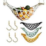 Macrame Fruit Veggies Hammock For Extra Storage Under Cabinet - 20" Boho Hanging Basket With 4 Hooks and Deep Pocket - Ideal for Kitchen decor, RV or Boat (Natural)