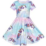 Sunny Fashion Girls Dress Blue Unicorn Short Sleeve Casual Dress Size 10 Years