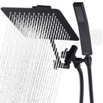 G-Promise All Metal Shower Head with 71" Hose, 8" Square Rain Shower Head with Handheld Shower Head Combo, Extra Long Shower Hose, 3-Way Diverter, Height-Adjustable Extension Arm(Matte Black)