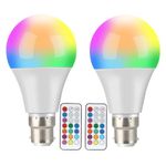 Colour Changing Light Bulb, [2 Pack] B22 10W LED RGBW Colour Bulbs with Remote Control, 12 Dimmable Colours, 2 Dynamic Modes & Timer Settings, Colour Light Bulbs for Home, Decoration, Party, Bar, KTV