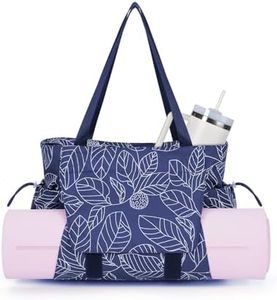 sportsnew Yoga Mat Bag Tote Yoga Gym Bag For Women Men with Waterproof Wet Pocket, Navy Blue Leaves