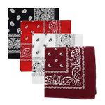 DIKHAWA Unisex Soft Breathable Cotton Paisley Printed Cowboy Bandanas,Headband,Scarf (BLACK,RED,WHITE,BURGUNDY_50CM X 50CM_Pack of 4)