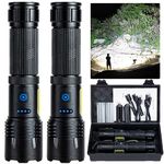 Rechargeable LED Flashlights High Lumen,990,000 Lumens Super Bright Flashlight,Powerful Flash Light 7 Modes with COB Work Light IPX7 Waterproof for Outdoor Emergency Camping Hiking