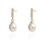 14K Gold Plated Cultured White Baroque Pearl Dangly Drop Earrings for Women Trendy