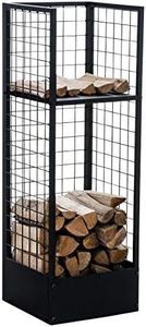 CLP Portalegna Camino in Metallo Forrest I Scaffale Portalegna in Rete Metallica 2 Ripiani I Accessorio Camino Legna 40x40CM, Alto120 CM, Colore:Nero