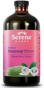 Serene Herbs Soursop Bitters Liquid - Organic Herbal Sour Sop Guanabana with Black Seed, Moringa, Irish Moss & Ginger – Gut Support, Energy & Immune Boost – Vegan, Non-GMO – Mixed Berry Flavor – 16 oz