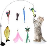 Cat Toys for Indoor Cats, Interactive Feather Teaser Cat Toy 1PCS Kitten Teaser Wand and 7PCS Cat Feather Toys Refills with Bells, Funny Kitten Toys Cat Feather Sucker Toy for Indoor Bored Cats (7PCS)