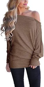 Lacozy Long Sleeve Oversized Shirts for Women Off The Shoulder Sweatshirt Loose Tunic Tops 2024 Coffee XL