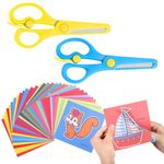 2 Pcs Kids Scissors, Childrens Safety Stainless Steel Scissors Safety Edge Plus Elasticity Design Toddler Right/Left Handed(93 Animal Paper-Cuts)
